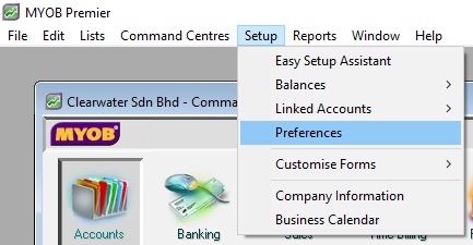 MYOB Premier system preferences