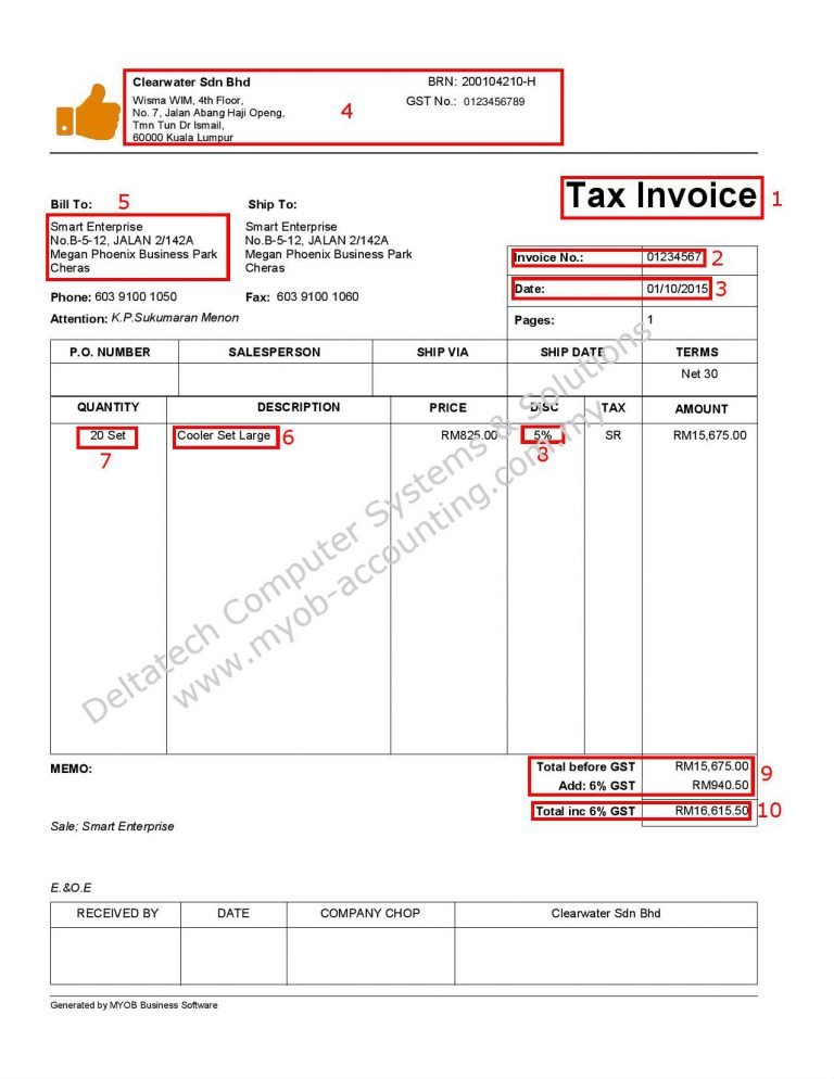 myob gst tax invoice