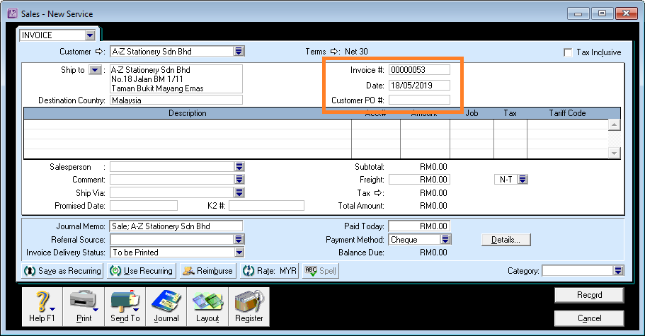 ABSS sales invoice number