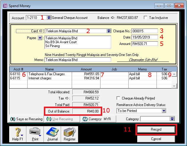 ABSS enter expense payment