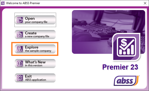 Jelajahi file data sampel ABSS