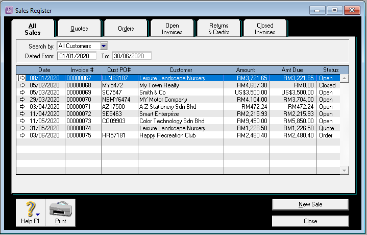 Sales Register ABSS