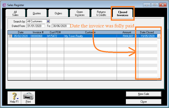 Sales Register ABSS - Faktur telah dibayar penuh