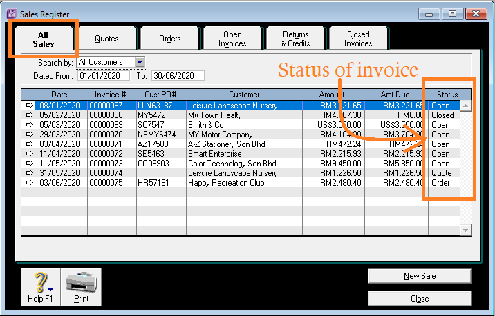 Sales Register ABSS - Semua penjualan